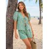 image:imageTrendy Queen Short Sets Women 2 Piece Summer Vacation Beach Outfits Going Out Matching Clothes Cute Striped Tie Front TopsGreen