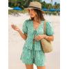 image:imageTrendy Queen Short Sets Women 2 Piece Summer Vacation Beach Outfits Going Out Matching Clothes Cute Striped Tie Front TopsGreen
