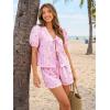 image:imageTrendy Queen Short Sets Women 2 Piece Summer Vacation Beach Outfits Going Out Matching Clothes Cute Striped Tie Front TopsPink