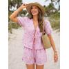 image:imageTrendy Queen Short Sets Women 2 Piece Summer Vacation Beach Outfits Going Out Matching Clothes Cute Striped Tie Front TopsPink