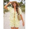 image:imageTrendy Queen Short Sets Women 2 Piece Summer Vacation Beach Outfits Going Out Matching Clothes Cute Striped Tie Front TopsYellow