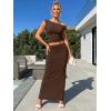 image:imageTrendy Queen Skirt Sets Women 2 Piece Going Out Dressy Outfits 2026 Summer Sexy Maxi Bodycon Dress Off The Shoulder Crop TopsCoffee Brown