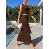 image:imageTrendy Queen Skirt Sets Women 2 Piece Going Out Dressy Outfits 2026 Summer Sexy Maxi Bodycon Dress Off The Shoulder Crop TopsCoffee Brown