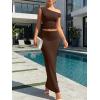 image:imageTrendy Queen Skirt Sets Women 2 Piece Going Out Dressy Outfits 2026 Summer Sexy Maxi Bodycon Dress Off The Shoulder Crop TopsCoffee Brown