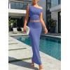 image:imageTrendy Queen Skirt Sets Women 2 Piece Going Out Dressy Outfits 2026 Summer Sexy Maxi Bodycon Dress Off The Shoulder Crop TopsDusty Blue