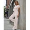 image:imageTrendy Queen Womens 2 Piece Lounge Matching Sets Wide Leg Pants Crew Neck Short Sleeve Shirt SweatsuitsApricot