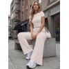 image:imageTrendy Queen Womens 2 Piece Lounge Matching Sets Wide Leg Pants Crew Neck Short Sleeve Shirt SweatsuitsApricot