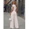 image:imageTrendy Queen Womens 2 Piece Lounge Matching Sets Wide Leg Pants Crew Neck Short Sleeve Shirt SweatsuitsApricot