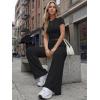 image:imageTrendy Queen Womens 2 Piece Lounge Matching Sets Wide Leg Pants Crew Neck Short Sleeve Shirt SweatsuitsBlack