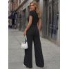image:imageTrendy Queen Womens 2 Piece Lounge Matching Sets Wide Leg Pants Crew Neck Short Sleeve Shirt SweatsuitsBlack