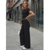 image:imageTrendy Queen Womens 2 Piece Lounge Matching Sets Wide Leg Pants Crew Neck Short Sleeve Shirt SweatsuitsBlack