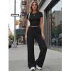 image:imageTrendy Queen Womens 2 Piece Lounge Matching Sets Wide Leg Pants Crew Neck Short Sleeve Shirt SweatsuitsBlack
