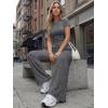 image:imageTrendy Queen Womens 2 Piece Lounge Matching Sets Wide Leg Pants Crew Neck Short Sleeve Shirt SweatsuitsDark Grey