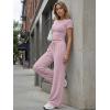 image:imageTrendy Queen Womens 2 Piece Lounge Matching Sets Wide Leg Pants Crew Neck Short Sleeve Shirt SweatsuitsDusty Pink