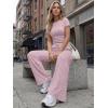 image:imageTrendy Queen Womens 2 Piece Lounge Matching Sets Wide Leg Pants Crew Neck Short Sleeve Shirt SweatsuitsDusty Pink