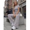 image:imageTrendy Queen Womens 2 Piece Lounge Matching Sets Wide Leg Pants Crew Neck Short Sleeve Shirt SweatsuitsDusty Purple