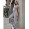 image:imageTrendy Queen Womens 2 Piece Lounge Matching Sets Wide Leg Pants Crew Neck Short Sleeve Shirt SweatsuitsDusty Purple