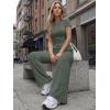 image:imageTrendy Queen Womens 2 Piece Lounge Matching Sets Wide Leg Pants Crew Neck Short Sleeve Shirt SweatsuitsGreen