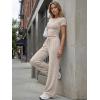 image:imageTrendy Queen Womens 2 Piece Lounge Matching Sets Wide Leg Pants Crew Neck Short Sleeve Shirt SweatsuitsKhaki