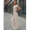 image:imageTrendy Queen Womens 2 Piece Lounge Matching Sets Wide Leg Pants Crew Neck Short Sleeve Shirt SweatsuitsKhaki