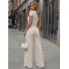 image:imageTrendy Queen Womens 2 Piece Lounge Matching Sets Wide Leg Pants Crew Neck Short Sleeve Shirt SweatsuitsKhaki