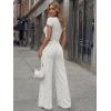 image:imageTrendy Queen Womens 2 Piece Lounge Matching Sets Wide Leg Pants Crew Neck Short Sleeve Shirt SweatsuitsLight Grey