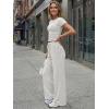 image:imageTrendy Queen Womens 2 Piece Lounge Matching Sets Wide Leg Pants Crew Neck Short Sleeve Shirt SweatsuitsLight Grey