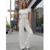 image:imageTrendy Queen Womens 2 Piece Lounge Matching Sets Wide Leg Pants Crew Neck Short Sleeve Shirt SweatsuitsLight Grey