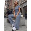 image:imageTrendy Queen Womens 2 Piece Lounge Matching Sets Wide Leg Pants Crew Neck Short Sleeve Shirt SweatsuitsNavy