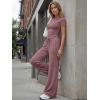 image:imageTrendy Queen Womens 2 Piece Lounge Matching Sets Wide Leg Pants Crew Neck Short Sleeve Shirt SweatsuitsWine