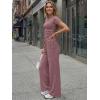 image:imageTrendy Queen Womens 2 Piece Lounge Matching Sets Wide Leg Pants Crew Neck Short Sleeve Shirt SweatsuitsWine