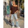image:imageTrendy Queen Womens Off The Shoulder Tops Oversized Tshirts Casual Short Sleeve Basic Tees Cute Summer Fashion Clothes 2026Chocolate