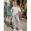 image:imageTrendy Queen Womens Off The Shoulder Tops Oversized Tshirts Casual Short Sleeve Basic Tees Cute Summer Fashion Clothes 2026Oatmeal Grey