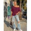 image:imageTrendy Queen Womens Off The Shoulder Tops Oversized Tshirts Casual Short Sleeve Basic Tees Cute Summer Fashion Clothes 2026Wine Red