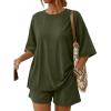 image:imageTrendy Queen 2 Piece Summer Set Oversized Top amp Loose Fit Shorts with PocketsArmy Green