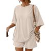 image:imageTrendy Queen 2 Piece Summer Set Oversized Top amp Loose Fit Shorts with PocketsBeige