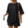 image:imageTrendy Queen 2 Piece Summer Set Oversized Top amp Loose Fit Shorts with PocketsBlack