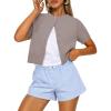 image:imageTrendy Queen Cropped Short Sleeve Cardigan Sweaters for Women Summer Lightweight Spring Outfits Y2k Fashion Clothes 2026Camel
