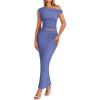image:imageTrendy Queen Skirt Sets Women 2 Piece Going Out Dressy Outfits 2026 Summer Sexy Maxi Bodycon Dress Off The Shoulder Crop TopsDusty Blue
