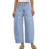 image:imageTrendy Queen Womens High Waisted Barrel Jeans  Vintage Wide Leg amp Ankle Length Denim Pants for Casual ComfortIcelandblue