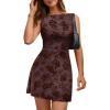 image:imageTrendy Queen Womens Mini Floral Boat Neck Sleeveless Bodycon Short Party Summer Dresses 2026Wine