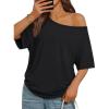 image:imageTrendy Queen Womens Off The Shoulder Tops Oversized Tshirts Casual Short Sleeve Basic Tees Cute Summer Fashion Clothes 2026Black