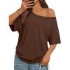 image:imageTrendy Queen Womens Off The Shoulder Tops Oversized Tshirts Casual Short Sleeve Basic Tees Cute Summer Fashion Clothes 2026Chocolate