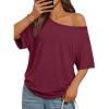 image:imageTrendy Queen Womens Off The Shoulder Tops Oversized Tshirts Casual Short Sleeve Basic Tees Cute Summer Fashion Clothes 2026Wine Red
