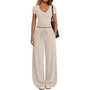 image:imageTrendy Queen 2 Piece Lounge Sets for Women Summer Outfits 2026 Fashion Two Piece Loungewear Spring Outfits ClothesApricot