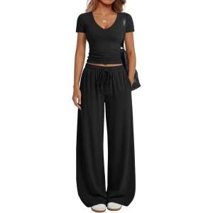 image:imageTrendy Queen 2 Piece Lounge Sets for Women Summer Outfits 2026 Fashion Two Piece Loungewear Spring Outfits ClothesBlack
