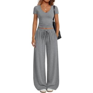 image:imageTrendy Queen 2 Piece Lounge Sets for Women Summer Outfits 2026 Fashion Two Piece Loungewear Spring Outfits ClothesDark Heather Grey