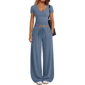 image:imageTrendy Queen 2 Piece Lounge Sets for Women Summer Outfits 2026 Fashion Two Piece Loungewear Spring Outfits ClothesDusty Blue