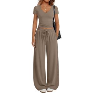 image:imageTrendy Queen 2 Piece Lounge Sets for Women Summer Outfits 2026 Fashion Two Piece Loungewear Spring Outfits ClothesMocha