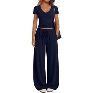 image:imageTrendy Queen 2 Piece Lounge Sets for Women Summer Outfits 2026 Fashion Two Piece Loungewear Spring Outfits ClothesNavy